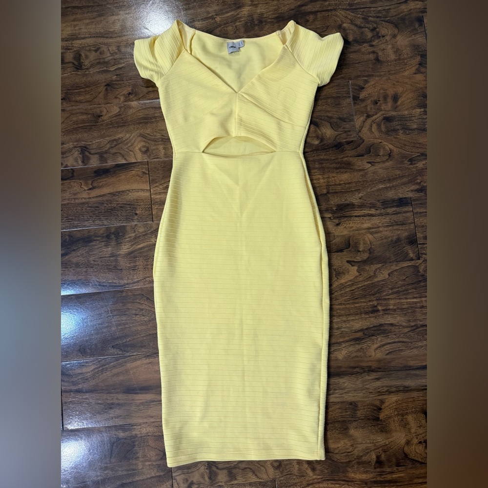 ASOS Yellow Bodycon Midi Dress Sweetheart Neckline